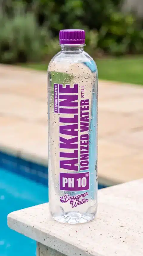 Designer Water pH10 by a sunlit swimming pool