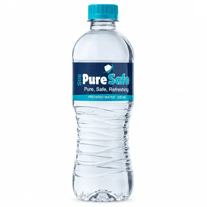 PureSafe 500ml purified still water bottle. Each case contains 24 bottles.